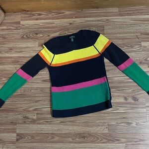 Women’s Colorblock Stripe Rib-Knit Sweater - Navy blue/Yellow/Green/Pink